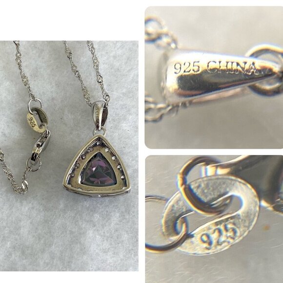 Sterling Silver 925 Trillion Cut Mystic Quartz Pendant Necklace 18" Rope Chain - Picture 9 of 16